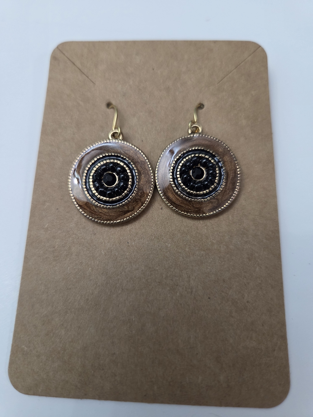 Gold and Black Round Drop Earrings - Women's Fashion Jewelry